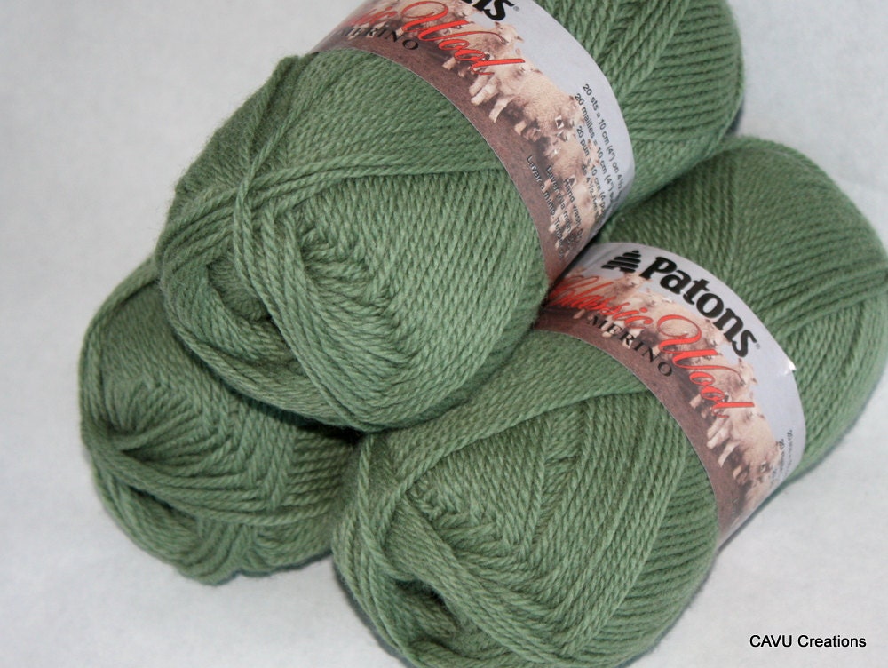 Sage Green Wool Yarn Patons Classic Wool Merino by CAVUcreations