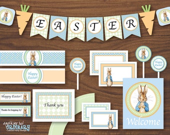 Peter Rabbit Easter Decorations, INSTANT DOWNLOAD, DIY Printable Party Package with blue background, digital file