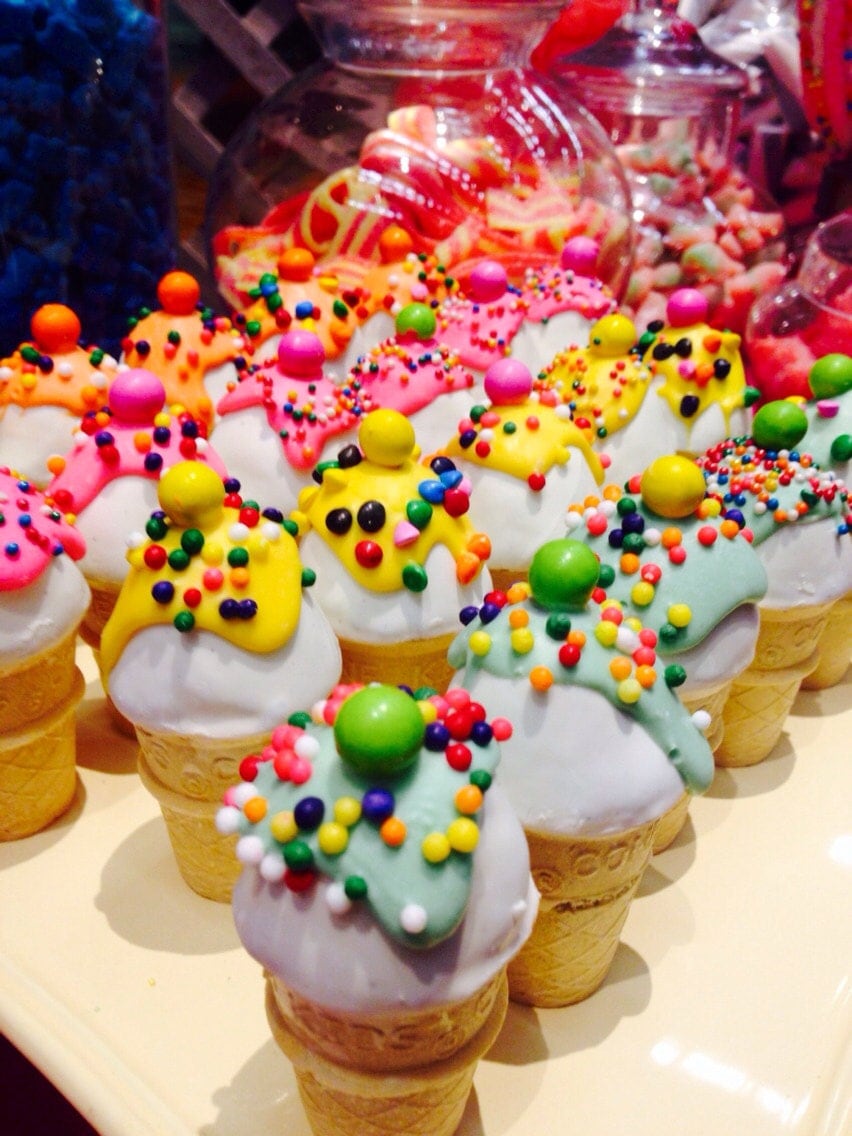 Rainbow or Any Color Ice Cream Cone Cake Pop Cupcakes Favors.