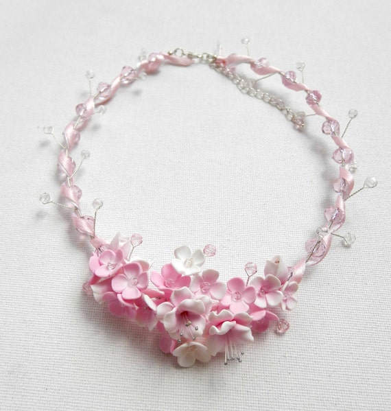 Pink necklace Sakura Cherry blossom Statement necklace