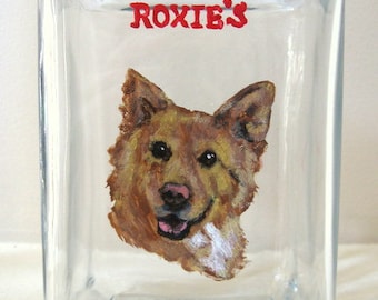 Custom Pet Portrait, Dog Treat Jar, Pet Painting, Hand Painted Dog, Personalized Pet, Dog Biscuit Container, Animal Art, Dog Lover