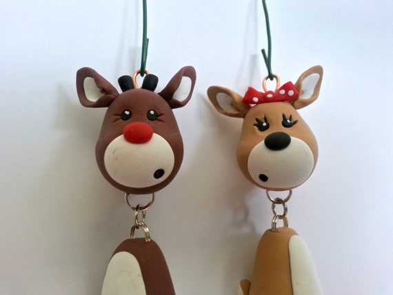 Reindeer Ornament Set Handmade Polymer Clay Ornaments