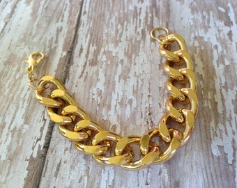 Chunky Gold Statement Curb Bracelet, Gold Chunky Statement Bracelet, Gold Chunky Chain Bracelet, Boho Chunky Chain Gold Curb Bracelet