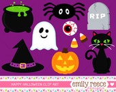 50% OFF - Halloween Witch Cauldron Ghost Spider Cat Cute Clip Art - Commercial Use - Scrapbooking Invitations Cards - Instant Download Il_170x135