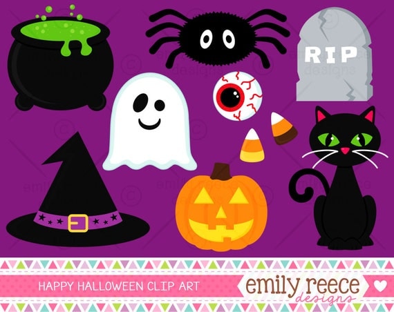 50% Off Sale - Halloween Witch Cauldron Ghost Spider Cat Cute Clip Art - Commercial Use - Scrapbooking Invitations Cards - Instant Download Il_570xn