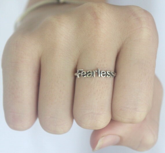 Sterling Silver Fearless 925 stack ring with Poetic words, Inspirational jewelery, Statement ring, Novelty Rings,  Halloween costume