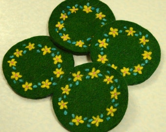 Gift Idea: A Set of 4 Needle Felted Coasters (Floral)