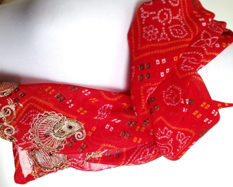 Red and Gold Silk Scarf Red Scarf. Silk Bandana by Miriboheme