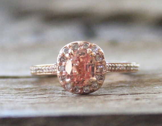 Peach Oval Cushion Champagne Halo Diamond Ring in by Studio1040