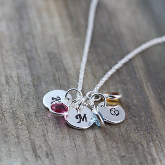 Personalized Initial Birthstones Necklace By Lifeofsilver On Etsy