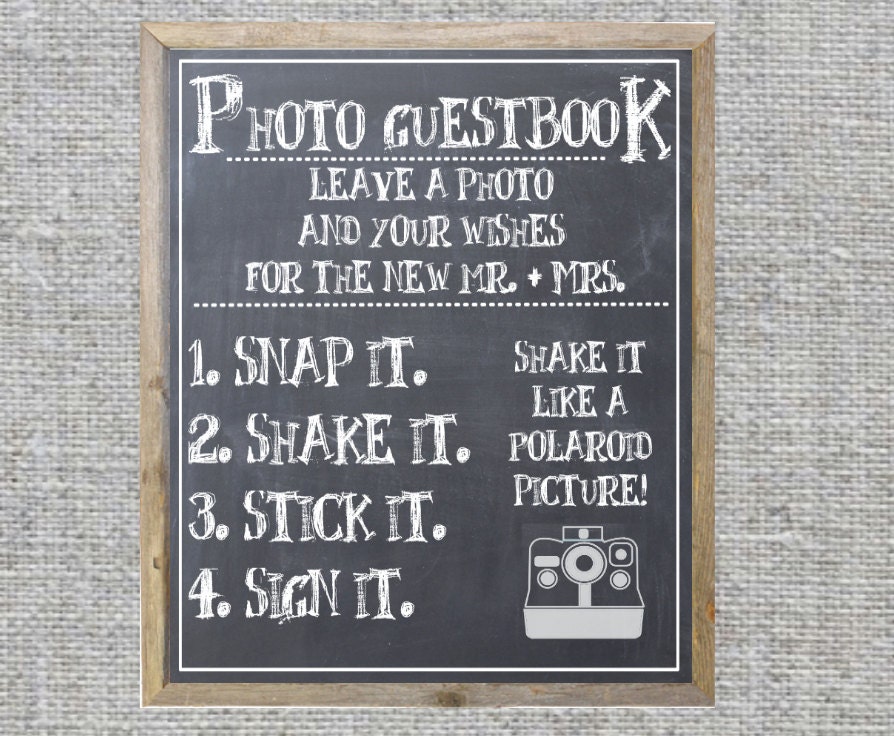 Polaroid guest book instructions shake it by CasualCalligraphyLiz