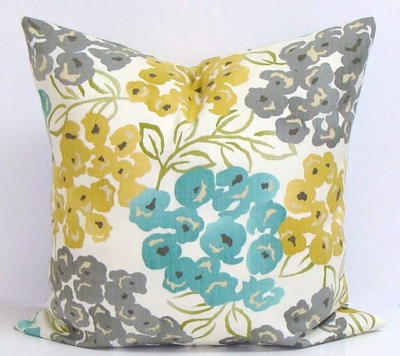 Blue.Yellow Gray Pillow Covers Throw Pillows by ThePillowCo