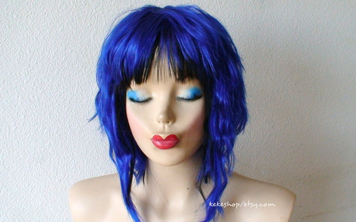 Blue and White Short Wig - wide 9