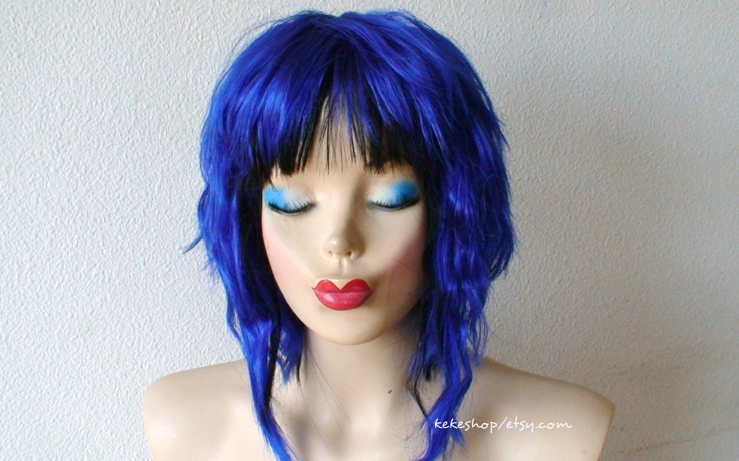 Blue and White Short Wig - wide 3