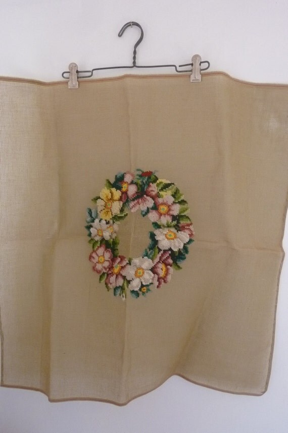 Vintage Needlepoint Chair Seat Cover Canvas Large Canvas