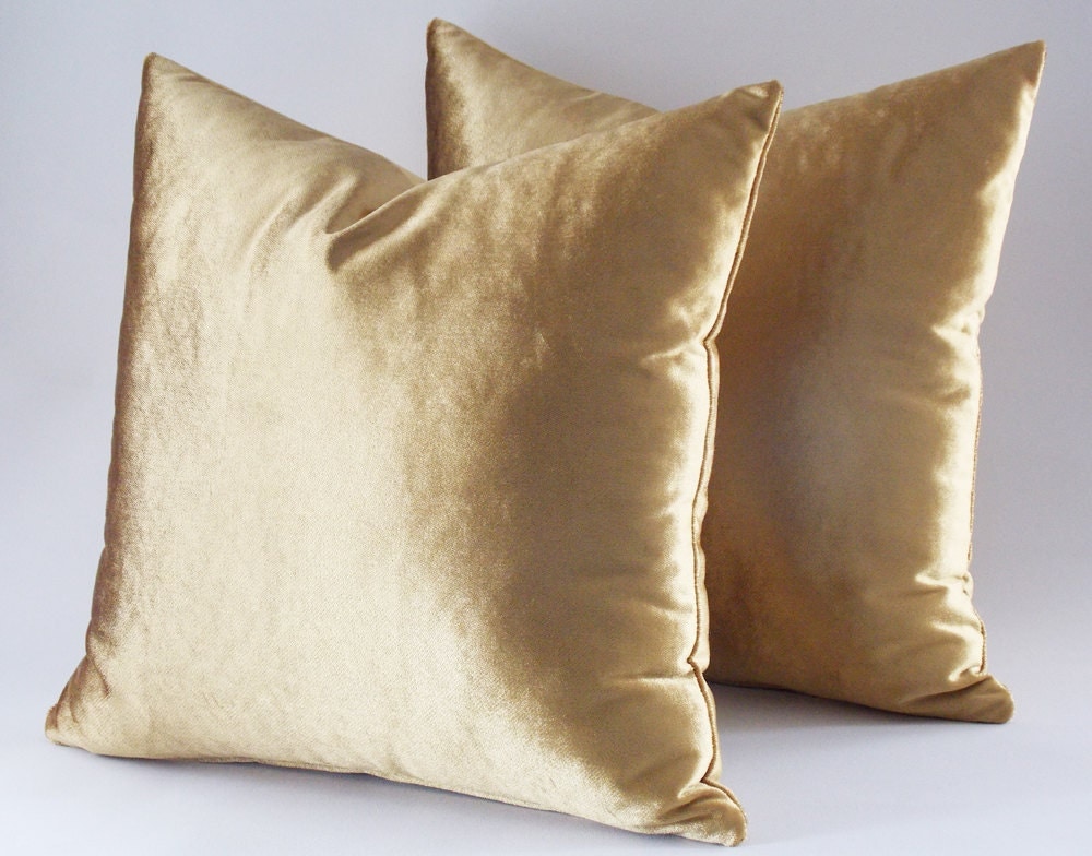 Set Of 2 / 22x22 Velvet Solid Gold Pillow Covers Decorative