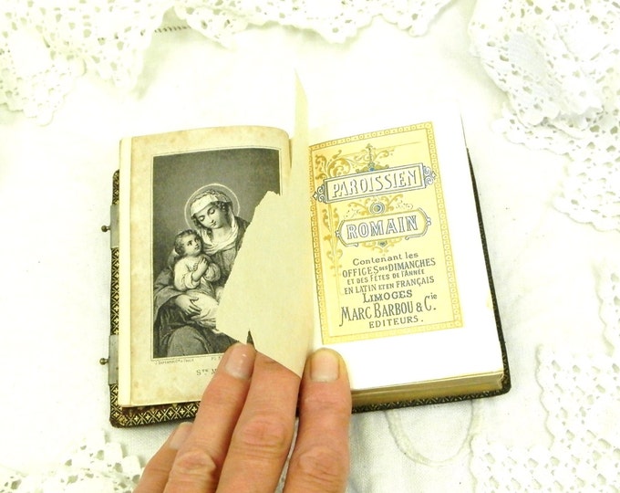 Small Antique French Leather Bound Religious Book, Paroissien Romain / French Country Decor / Shabby Chic / Chateau Chic / Vintage Retro Small Antique French Leather Bound Religious Book, Paroissien Romain / French Country Decor / Shabby Chic / Chateau Chic / Vintage Retro