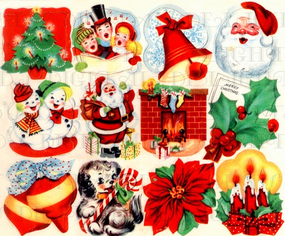 Retro DIGITAL Vintage Christmas STICKERS . Vintage Digital
