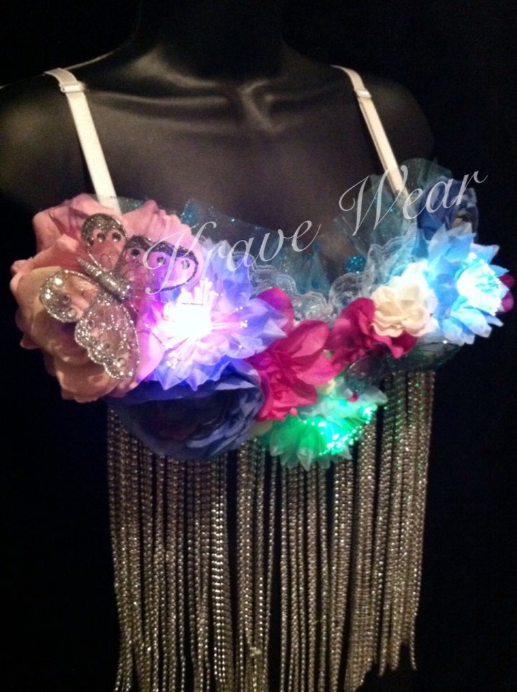 Fiber Optic Cool Blue Rave Bra by KraveWear on Etsy