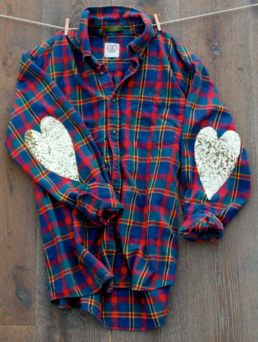Sequin Heart Elbow Patch Flannel Shirt The Boyfriend Hipster