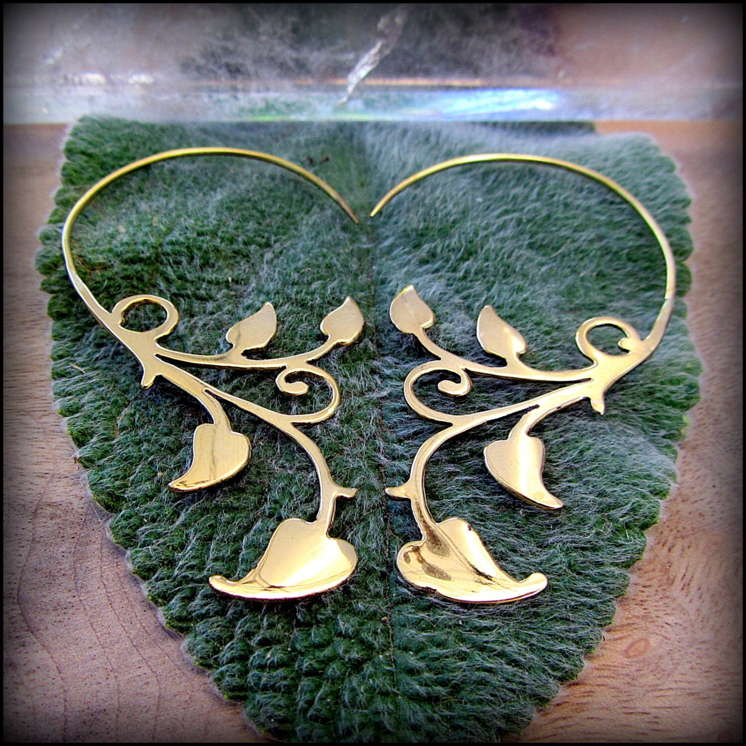 Ivy Vine Earrings in Gold Brass Tribal Style like Fake