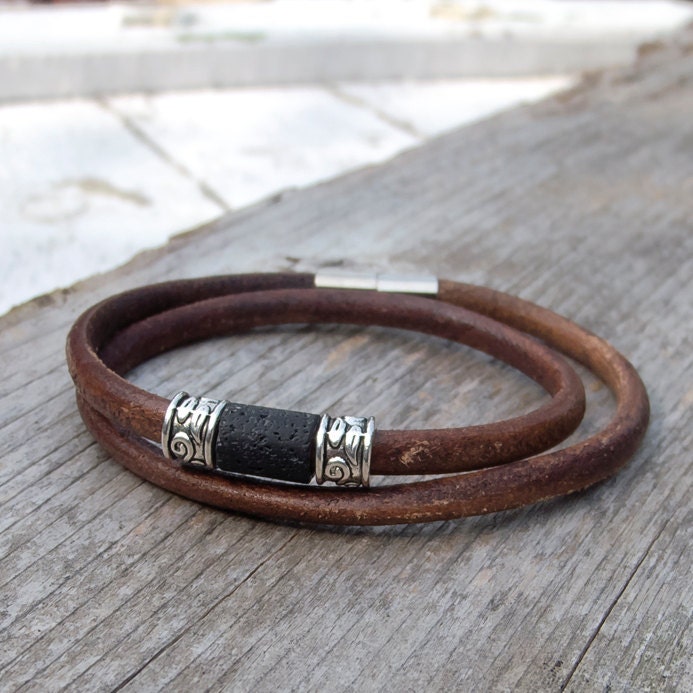 Mens leather bracelet Rustic brown natural Mens boho