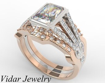 diamond radiant cut engagement ring setunique two tone ring setrose gold ring - Wedding And Engagement Ring Set diamond radiant cut engagement ring setunique two tone ring setrose gold ring - Wedding And Engagement Ring Set