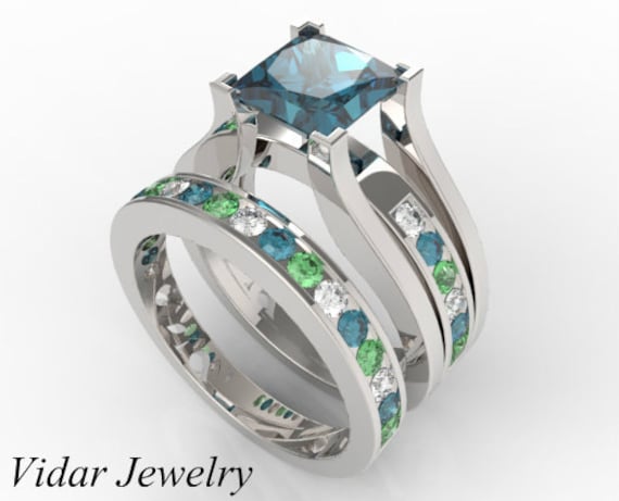 Wedding Ring Set Blue Diamond Multi Color RingUnique Diamonds Wedding Ring Set Blue Diamond Multi Color RingUnique Diamonds