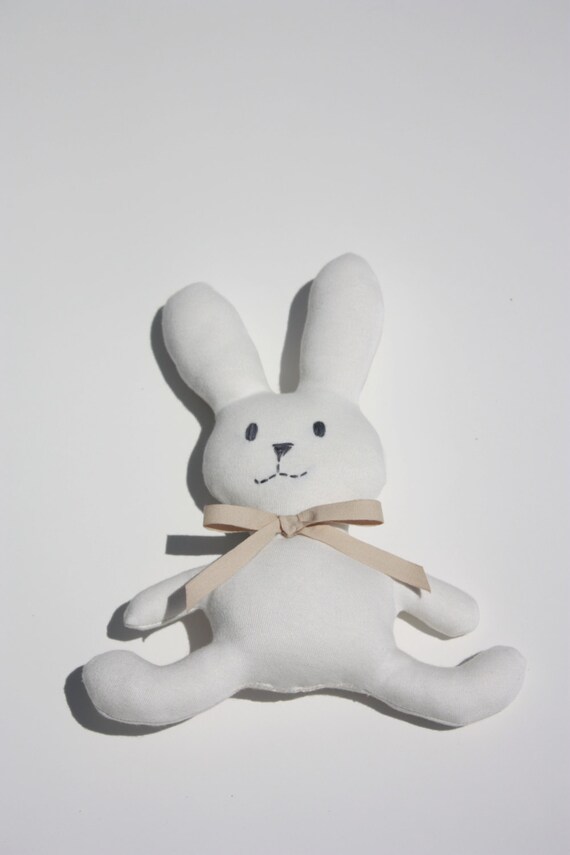 Items similar to Organic Baby Toy Stuffed Bunny with Beige Bow on Etsy