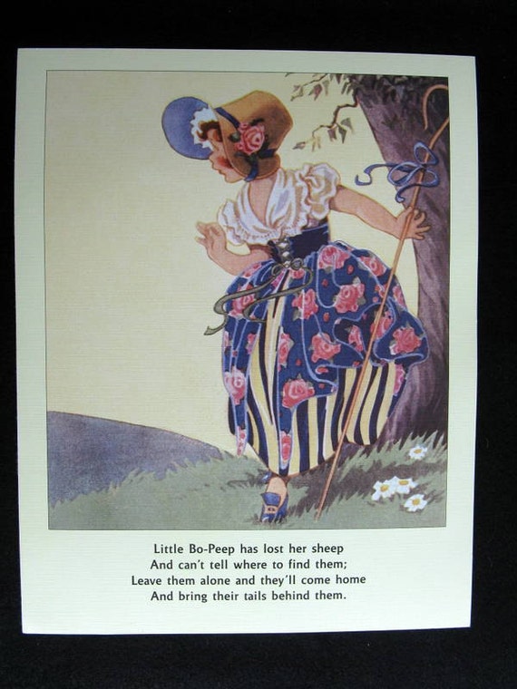 little Bo Beep Nursery rhyme picture unframed 11 by 14 inch