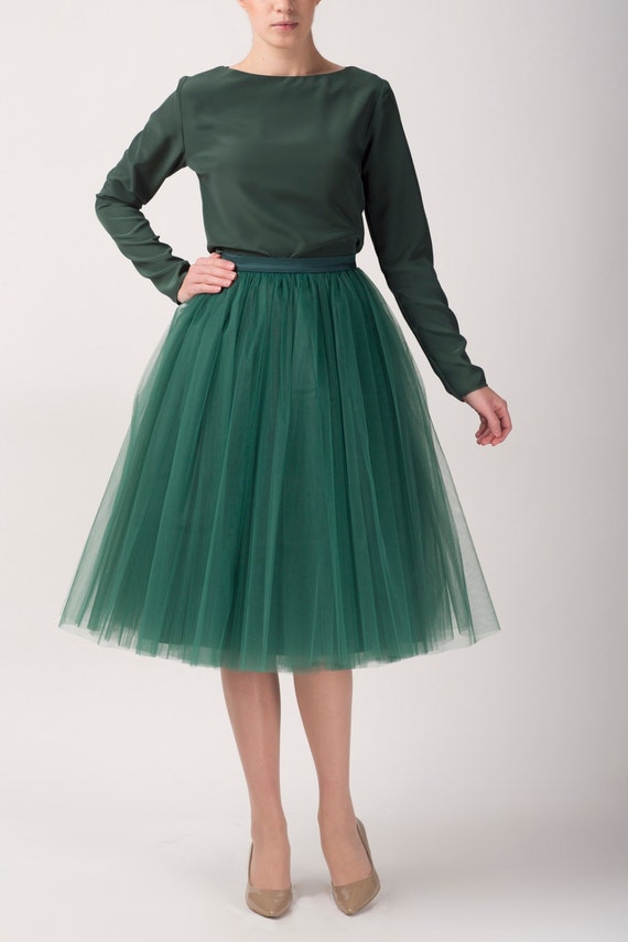 Green tulle skirt Handmade long skirt Handmade tutu skirt