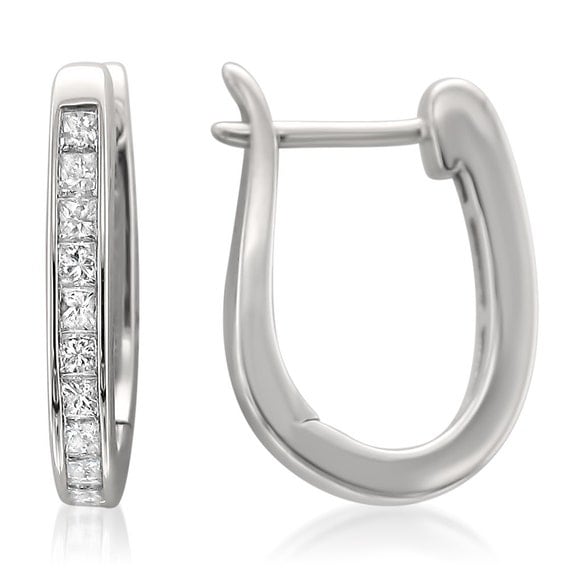 14k White Gold Princesscut Diamond Hoop Earrings 3/5 cttw