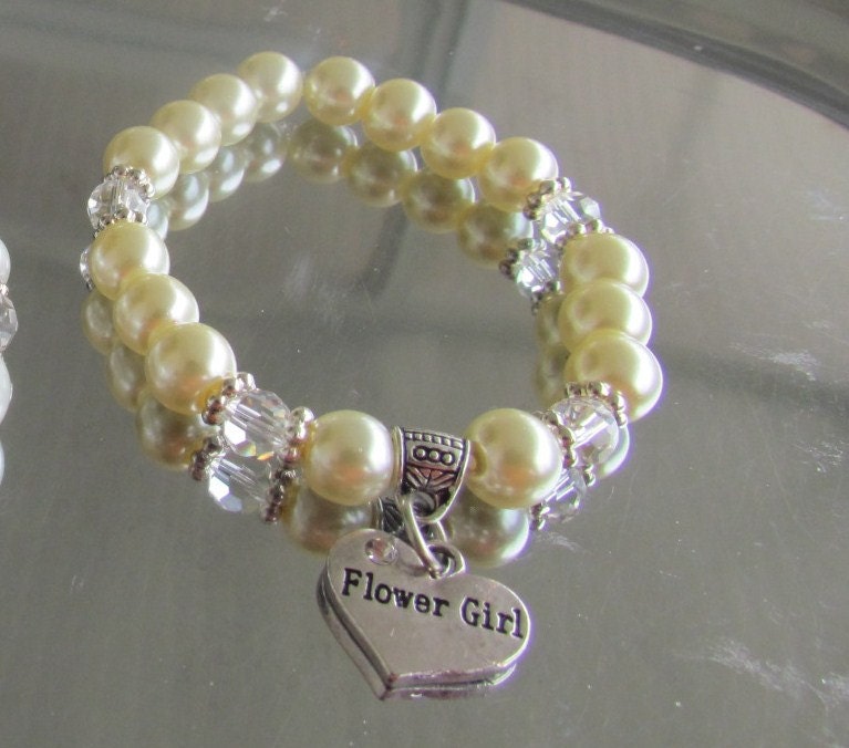 Ivory Pearl Flower Girl Charm Bracelet Flower Girl Bracelet