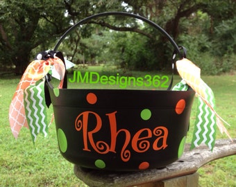 Polka Dot Halloween Bucket Personalized Cauldron
