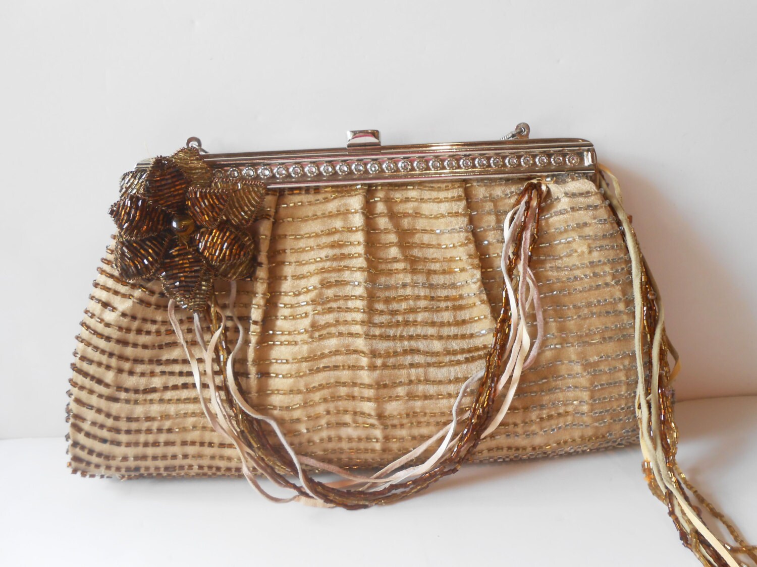 Beaded Evening Bag Vintage Gold Clutch Handbag EB-0232