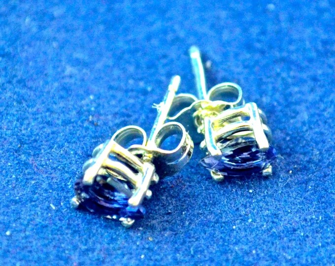 Iolite Stud Earrings, 6x4mm Pear, Natural, Set in Sterling Solver E556