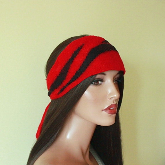Red headband Silk and wool felted headband Red knotted