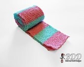 Fancy Candy Stripe Knitted Scarf Pink and Turquoise 4 inches by 5 feet Hand Made Neck Warmer