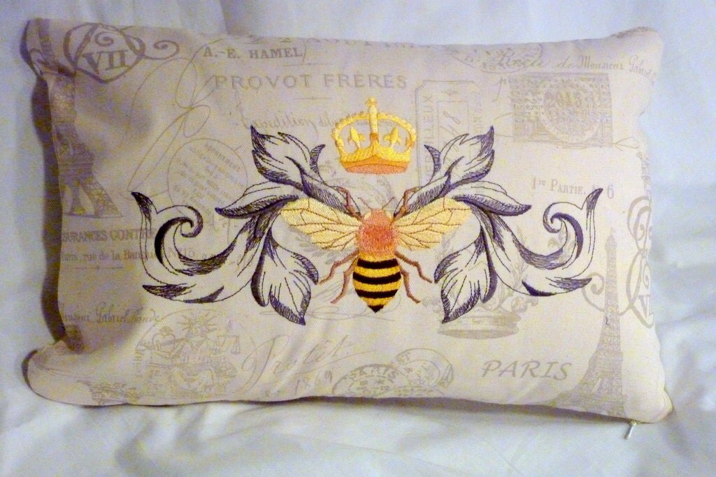 Embroidered Queen Bee Pillow cover Premier Prints French