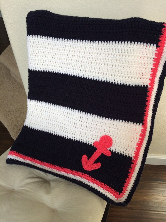 Blue Seersucker & Embroidered Anchor Baby Blanket: Ahoy | Etsy