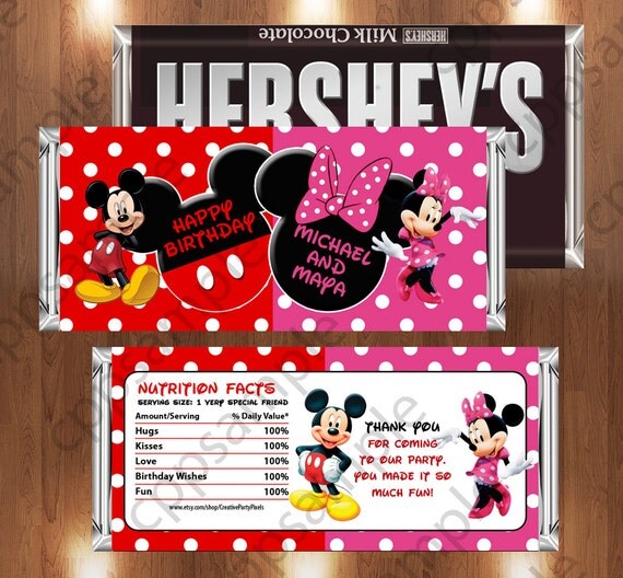 Items similar to Mickey Mouse and Minnie Mouse Printable Candy Bar ...