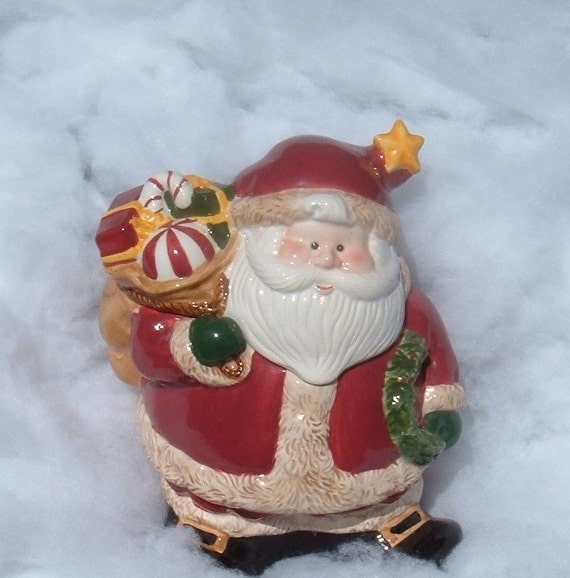 Retro Christmas Ceramic Santa Cookie Jar Ceramics