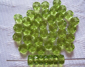 25 Peridot Lime Green Transparent Faceted Disc Czech Glass Beads 6mm
