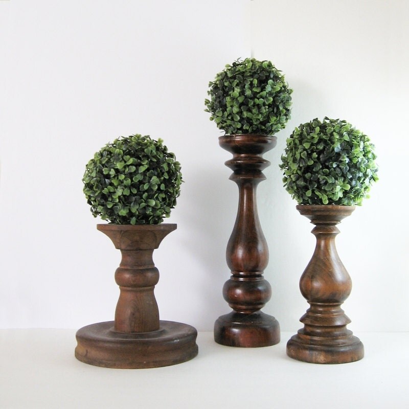 Set of 3 Vintage Wood Candle Holders Pillar Candle Holders