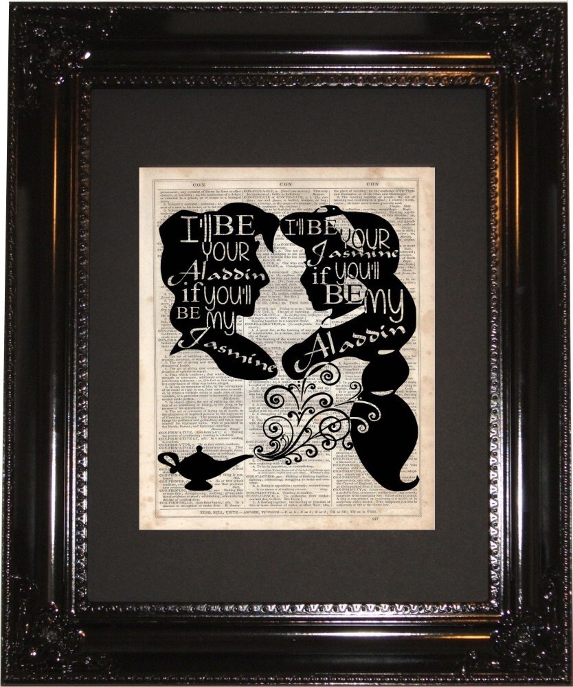 Jasmine and Aladdin Dictionary Art Print Vintage
