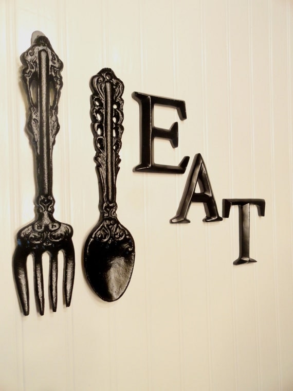 Black Kitchen Wall Decor Large Fork Spoon Wall Decor Eat