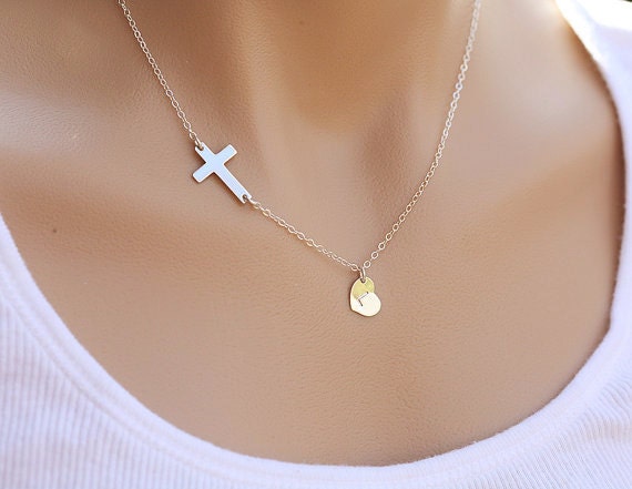 Initial cross necklacemonogram heart necklacecustom