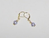 Fresh Water Pearl Drops for Pierced Ears, Blue Pearls on Gold Plated Spring Hooks, Drop Earring Dangles