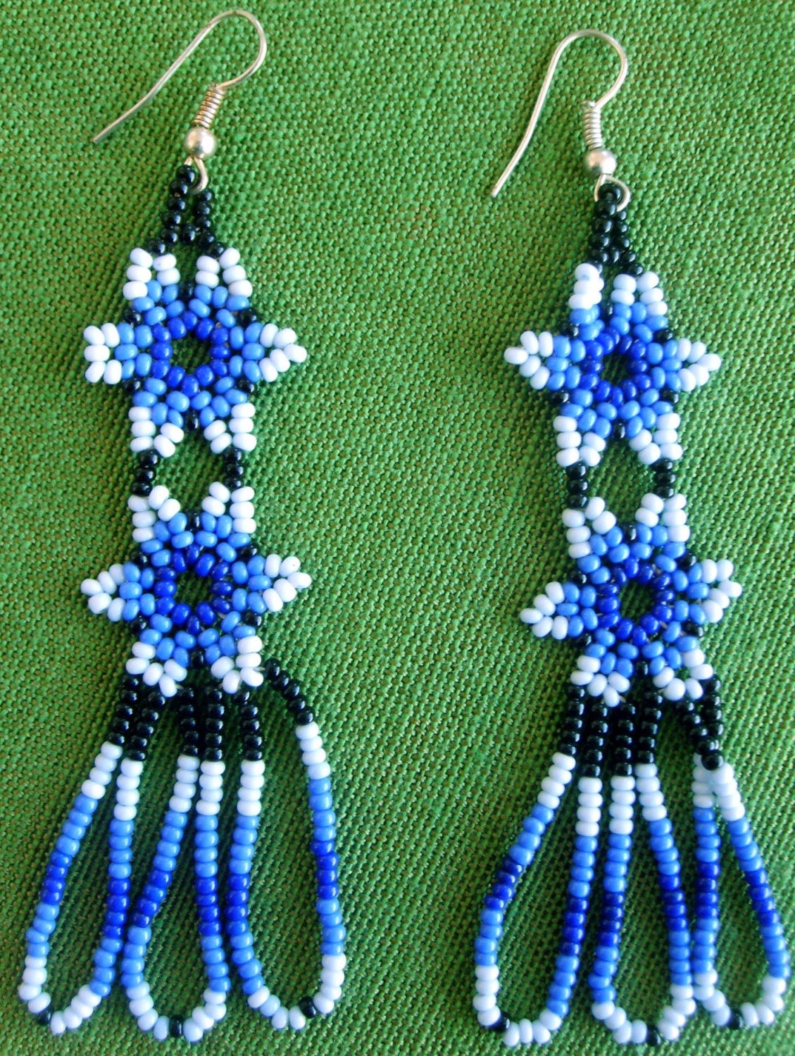 Mexican Huichol Beaded flower earrings