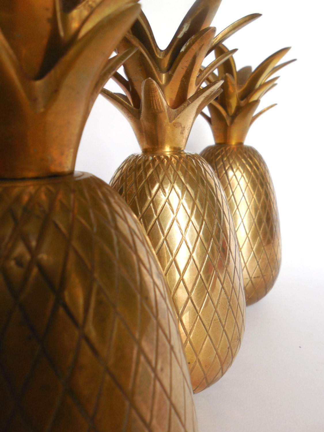 Brass Pineapple 3 Candle Holder Hollywood Regency Candlesticks